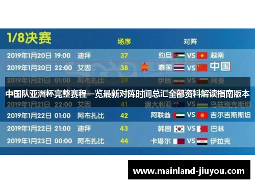 中国队亚洲杯完整赛程一览最新对阵时间总汇全部资料解读指南版本